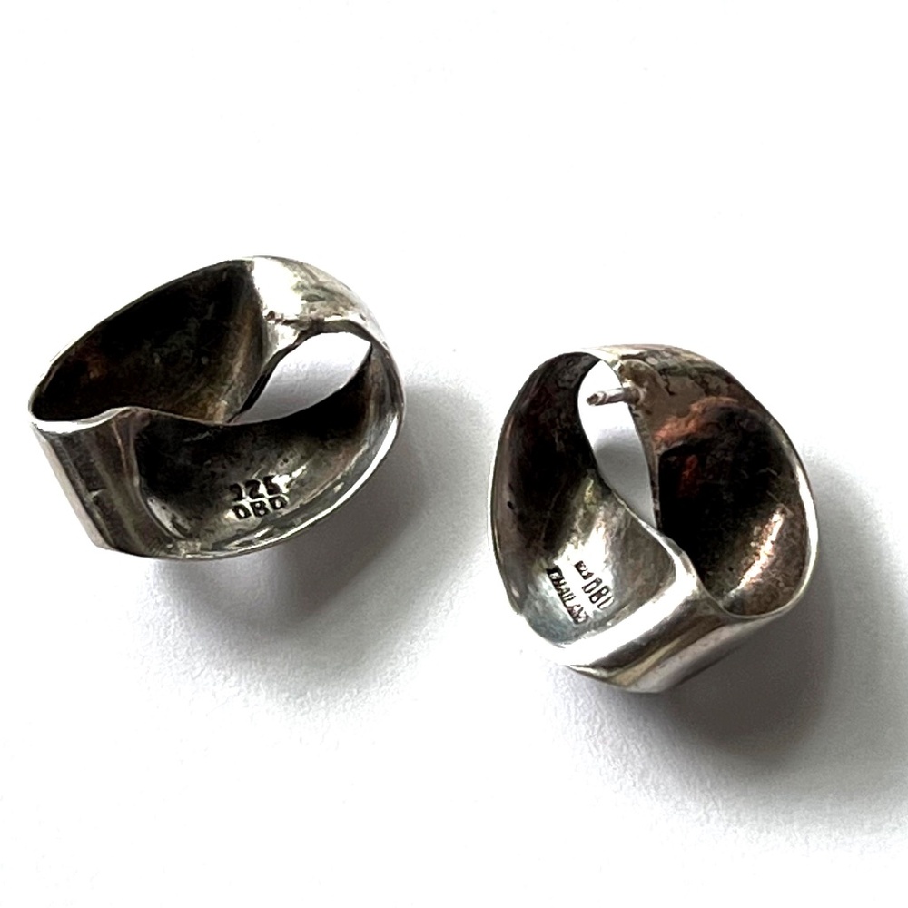 MidCentury Eternity Silver Earrings - 925 Abstract Endless Ribbon Post Earrings - Picture 8 of 9